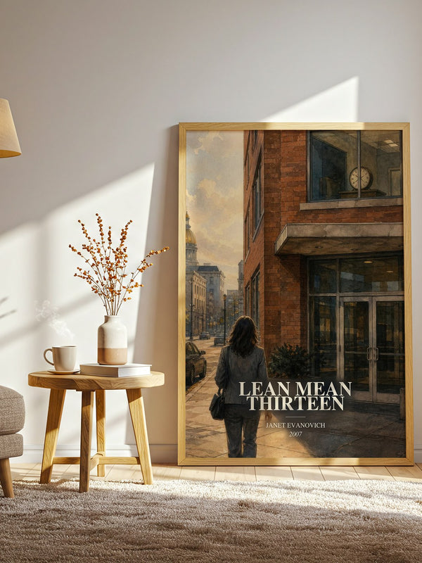 Lean Mean Thirteen watercolour print in frame leaning in hallway – mystery wall art