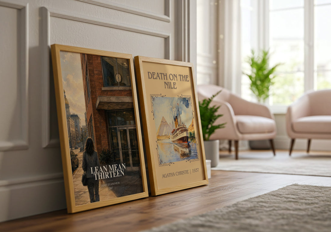 Lean Mean Thirteen watercolour print framed by window – literary home decor