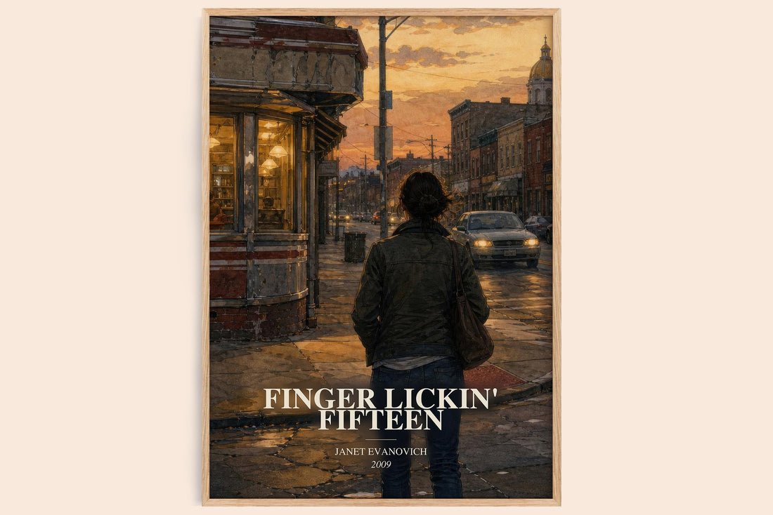 Finger Lickin' Fifteen watercolour book poster by Janet Evanovich – framed literary art print