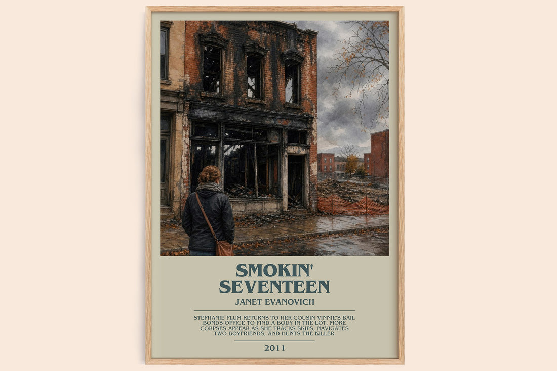 Smokin' Seventeen bookish book poster by Janet Evanovich – framed literary art print