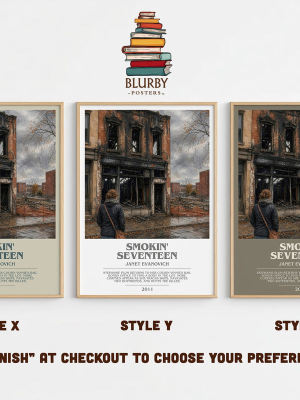 Smokin' Seventeen bookish print in frame leaning in hallway – mystery wall art