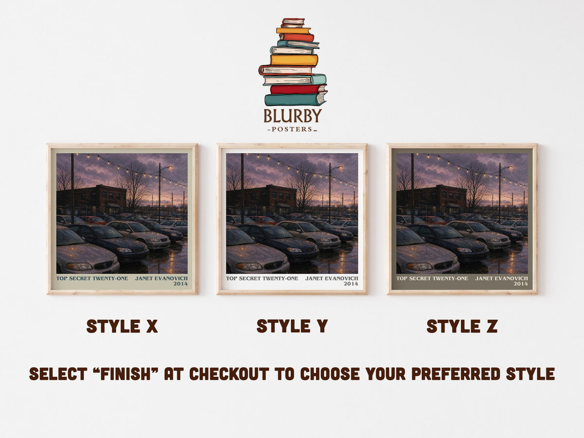 Top Secret Twenty-One literary print in frame leaning in hallway – mystery wall art (mockup)
