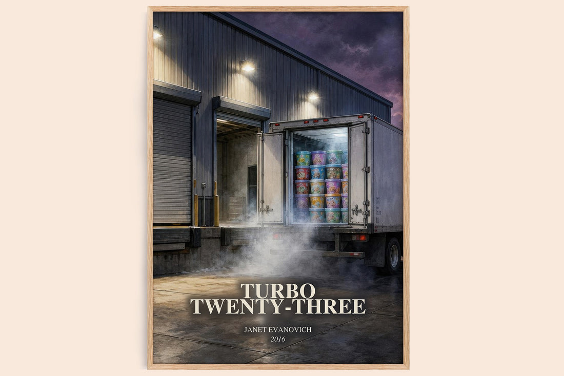 Turbo Twenty-Three watercolour book poster by Janet Evanovich – framed literary art print