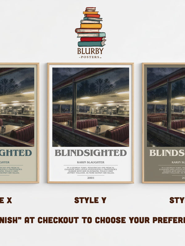 Blindsighted bookish print in frame leaning in hallway – crime wall art