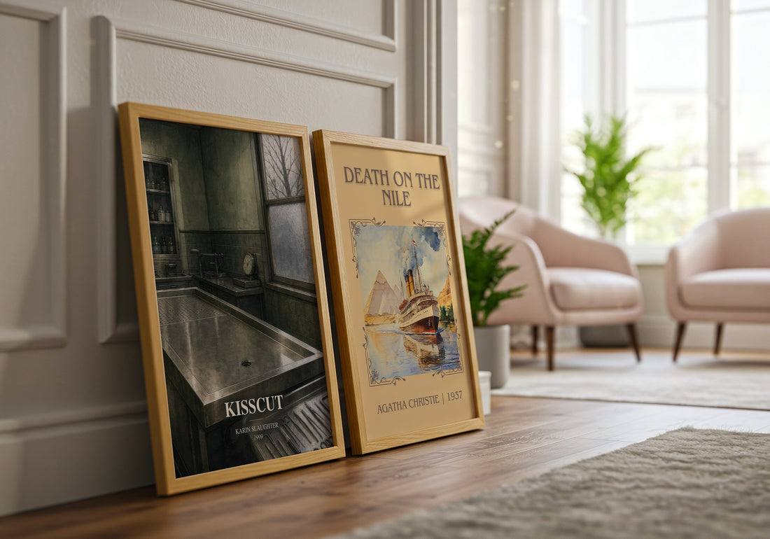 Kisscut watercolour print framed by window – literary home decor