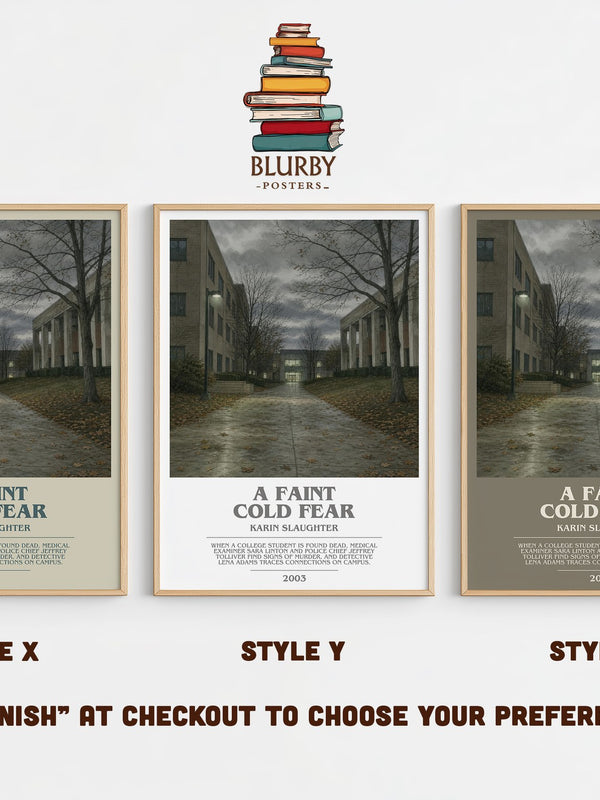 A Faint Cold Fear bookish print in frame leaning in hallway – crime wall art