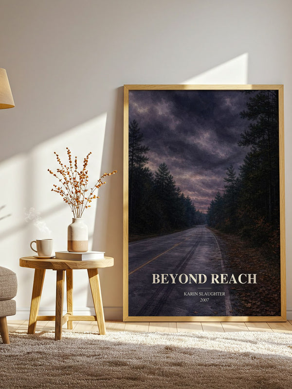 Beyond Reach watercolour print in frame leaning in hallway – crime wall art