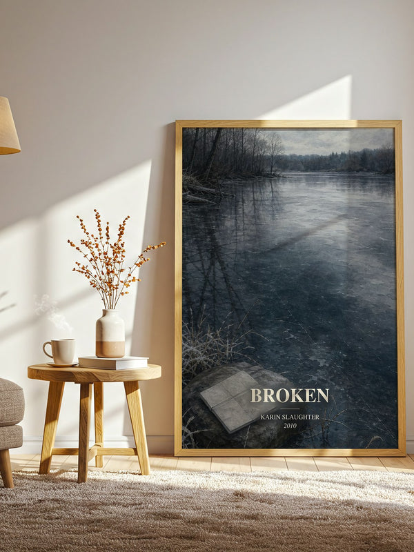 Broken watercolour print in frame leaning in hallway – crime wall art