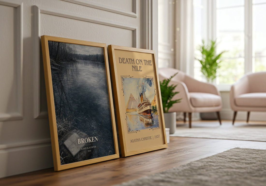 Broken watercolour print framed by window – literary home decor