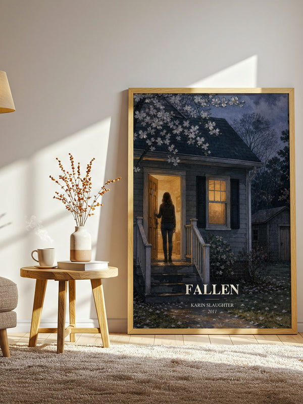 Fallen watercolour print in frame leaning in hallway – crime wall art