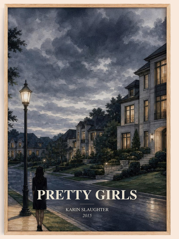 Pretty Girls watercolour book poster by Karin Slaughter – framed literary art print
