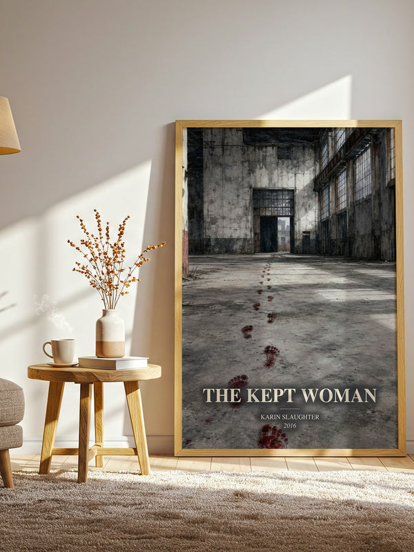 The Kept Woman watercolour print in frame leaning in hallway – crime wall art