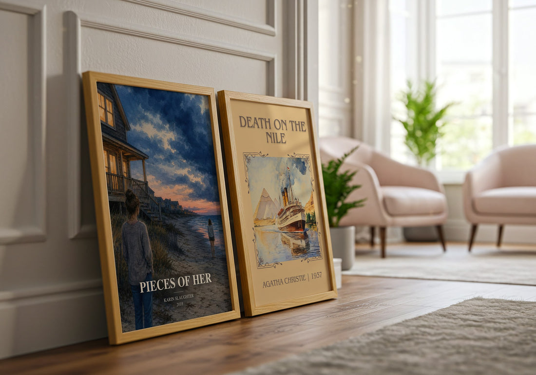 Pieces of Her watercolour print framed by window – literary home decor