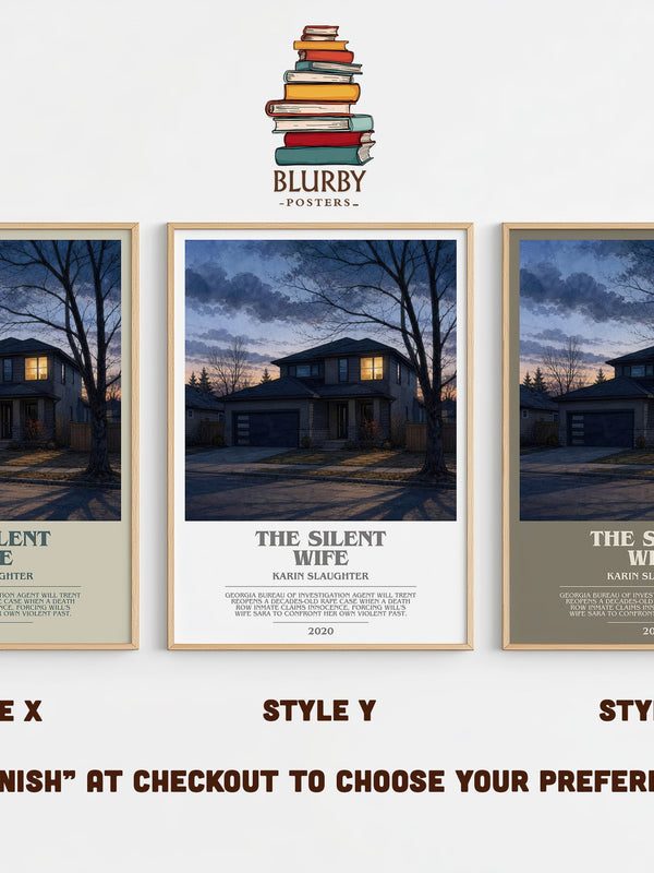 The Silent Wife bookish print in frame leaning in hallway – thriller wall art
