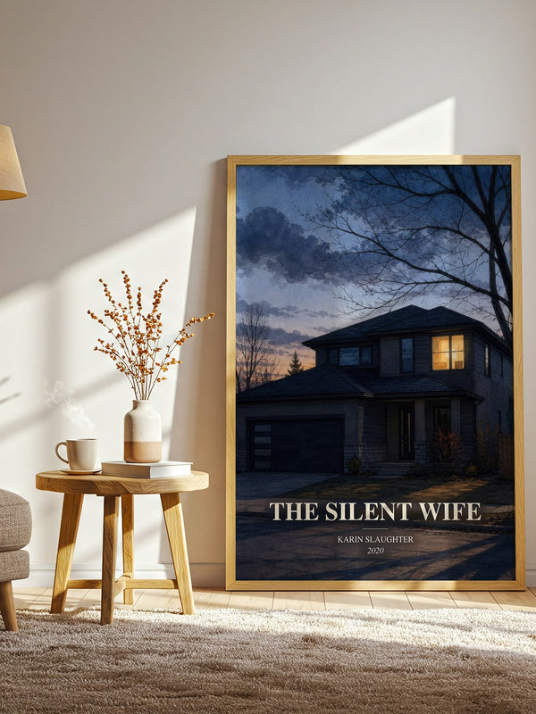 The Silent Wife watercolour print in frame leaning in hallway – thriller wall art