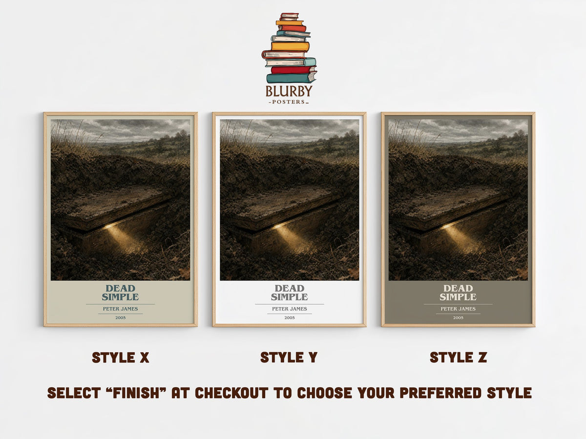 Dead Simple book cover print in frame leaning in hallway – crime wall art (mockup)