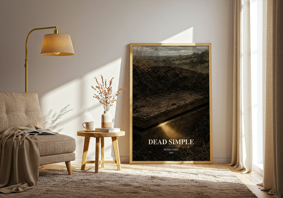 Dead Simple watercolour print in frame leaning in hallway – crime wall art