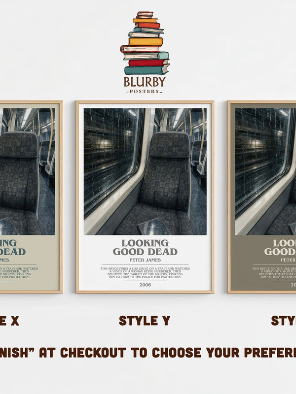 Looking Good Dead bookish print in frame leaning in hallway – crime wall art