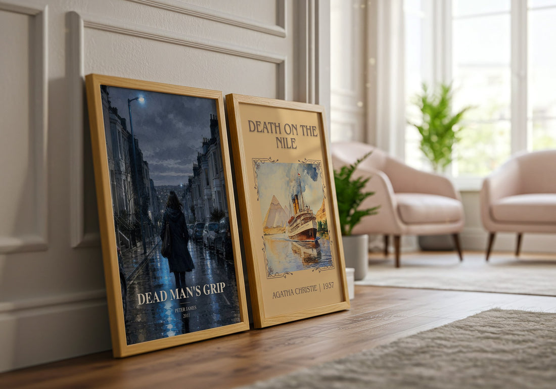 Dead Man's Grip watercolour print framed by window – literary home decor