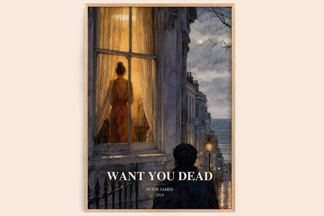 Want You Dead watercolour book poster by Peter James – framed literary art print