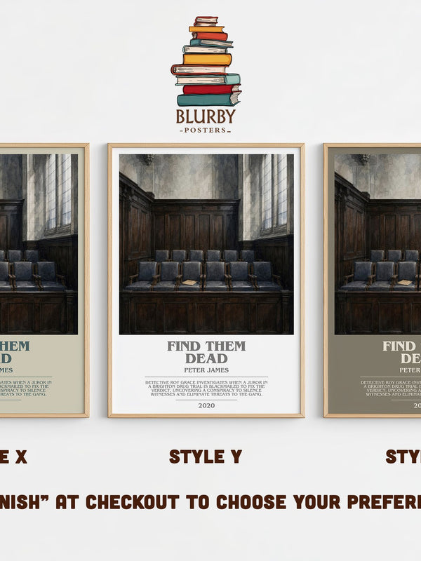 Find Them Dead bookish print in frame leaning in hallway – legal thriller wall art