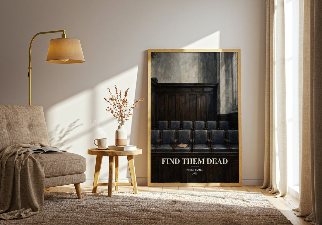 Find Them Dead watercolour print in frame leaning in hallway – legal thriller wall art