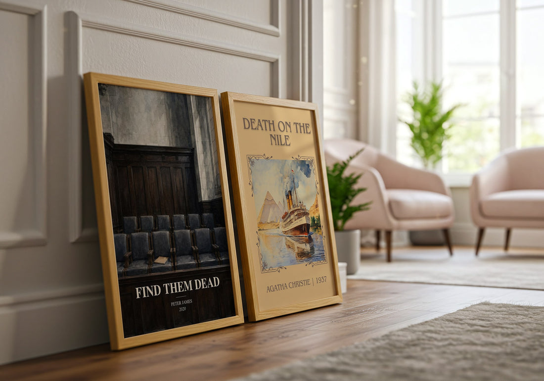 Find Them Dead watercolour print framed by window – literary home decor