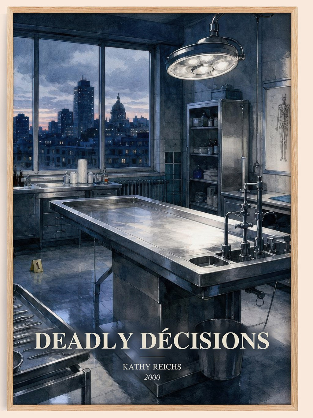 Deadly Décisions watercolour book poster by Kathy Reichs – framed literary art print
