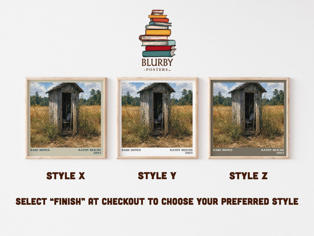 Bare Bones literary print in frame leaning in hallway – crime wall art (mockup)