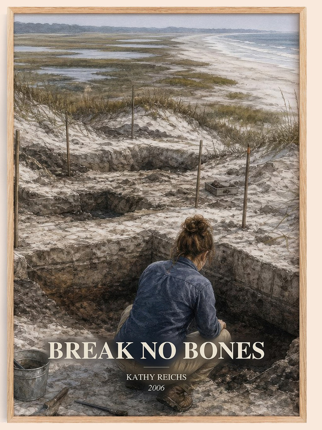 Break No Bones watercolour book poster by Kathy Reichs – framed literary art print