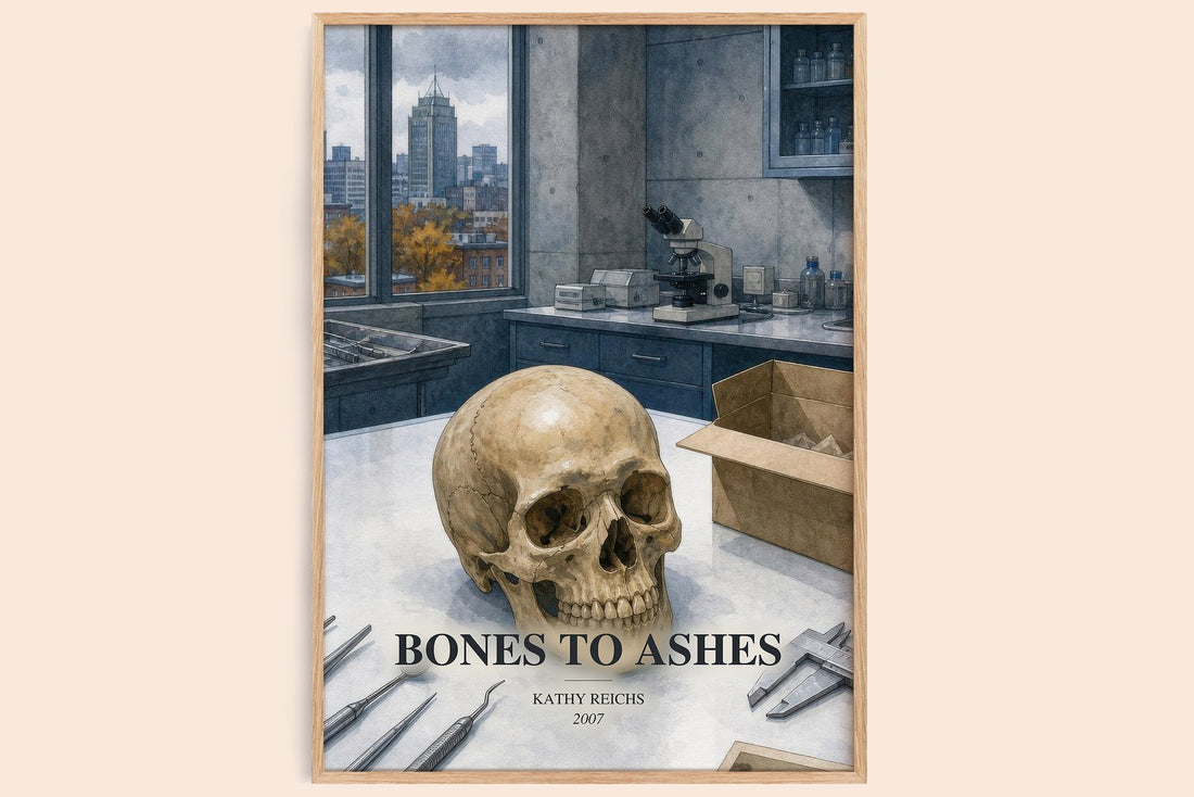 Bones to Ashes watercolour book poster by Kathy Reichs – framed literary art print