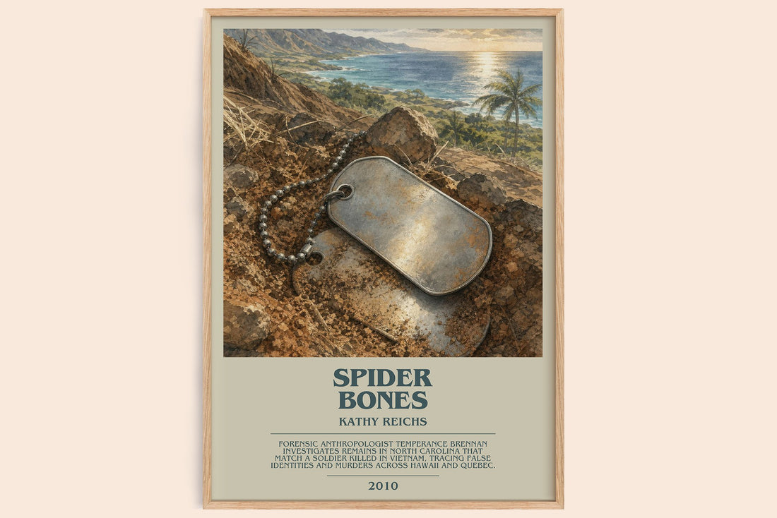 Spider Bones bookish book poster by Kathy Reichs – framed literary art print