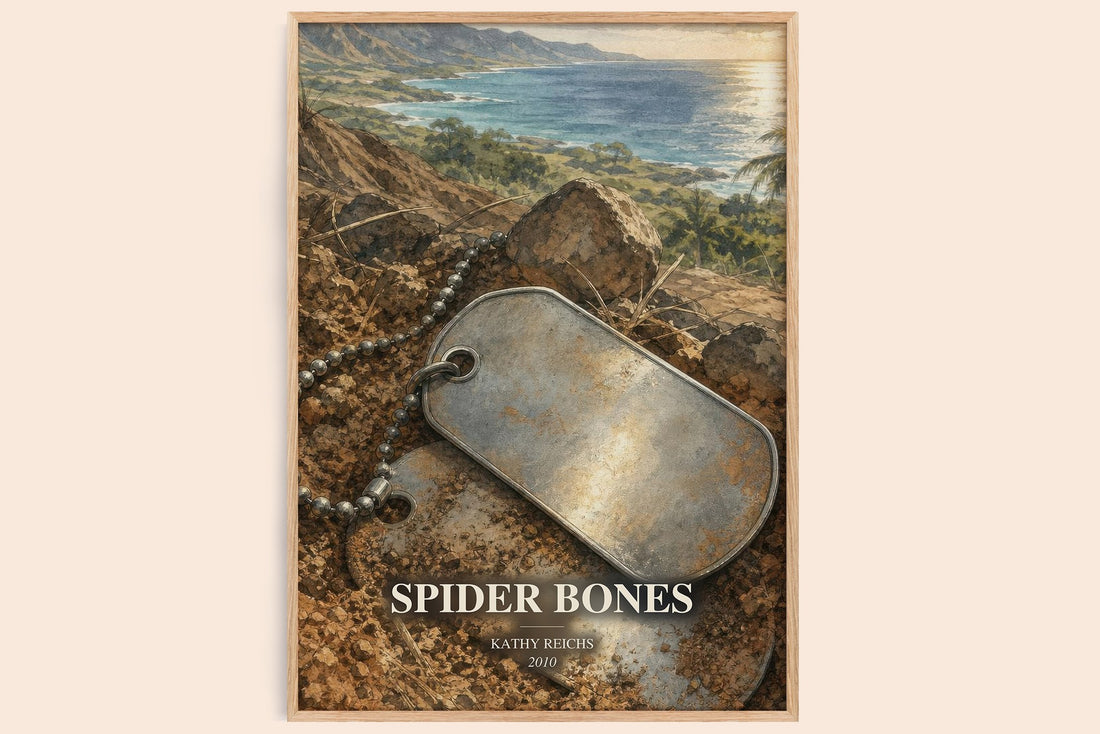 Spider Bones watercolour book poster by Kathy Reichs – framed literary art print