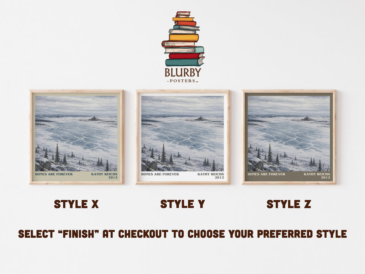 Bones Are Forever literary print in frame leaning in hallway – crime wall art (mockup)