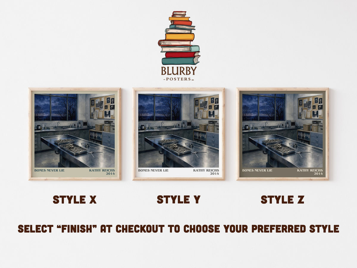 Bones Never Lie literary print in frame leaning in hallway – crime wall art (mockup)