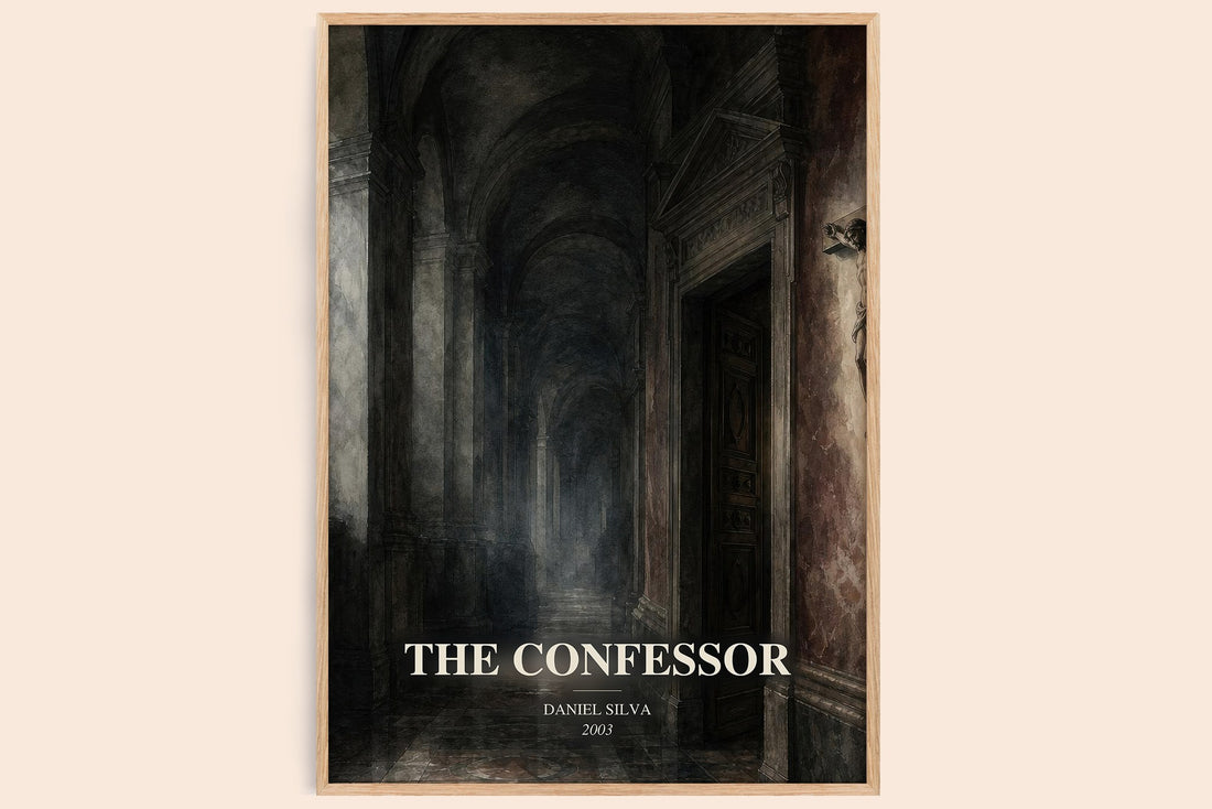 The Confessor watercolour book poster by Daniel Silva – framed literary art print