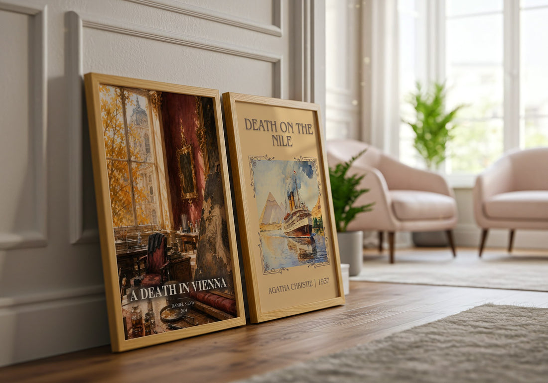 A Death in Vienna watercolour print framed by window – literary home decor