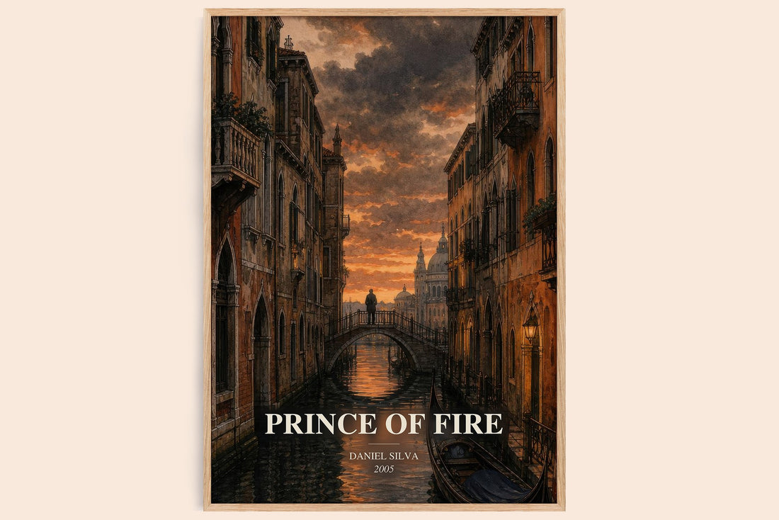 Prince of Fire watercolour book poster by Daniel Silva – framed literary art print
