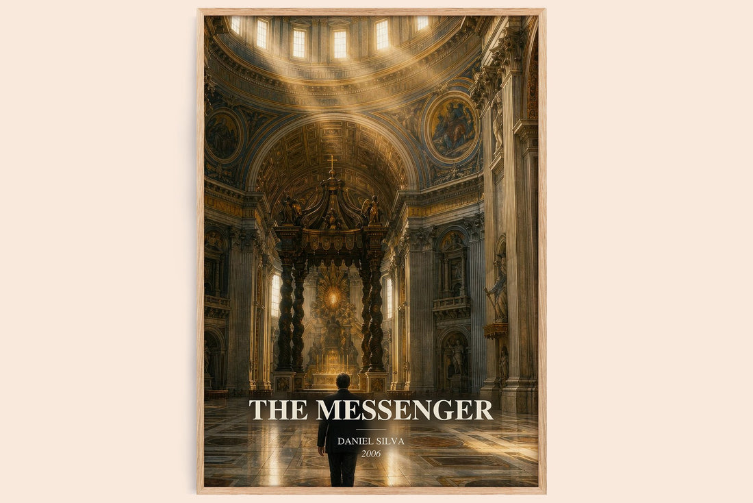 The Messenger watercolour book poster by Daniel Silva – framed literary art print