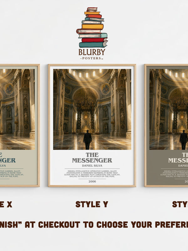 The Messenger bookish print in frame leaning in hallway – thriller wall art