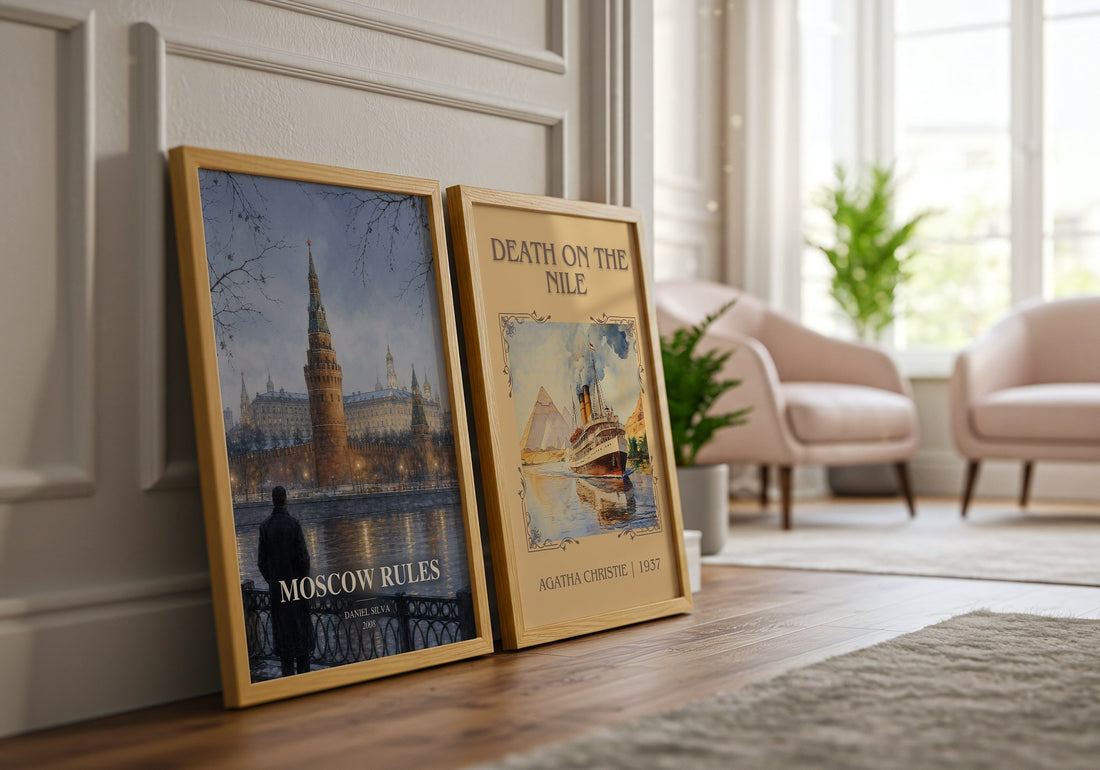 Moscow Rules watercolour print framed by window – literary home decor