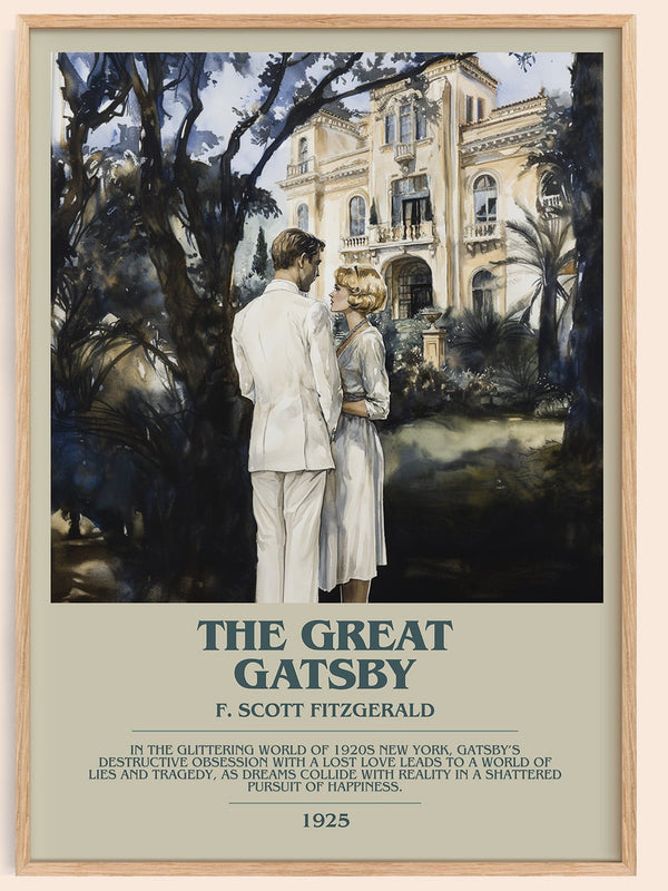 The Great Gatsby bookish book poster by F. Scott Fitzgerald – framed literary art print