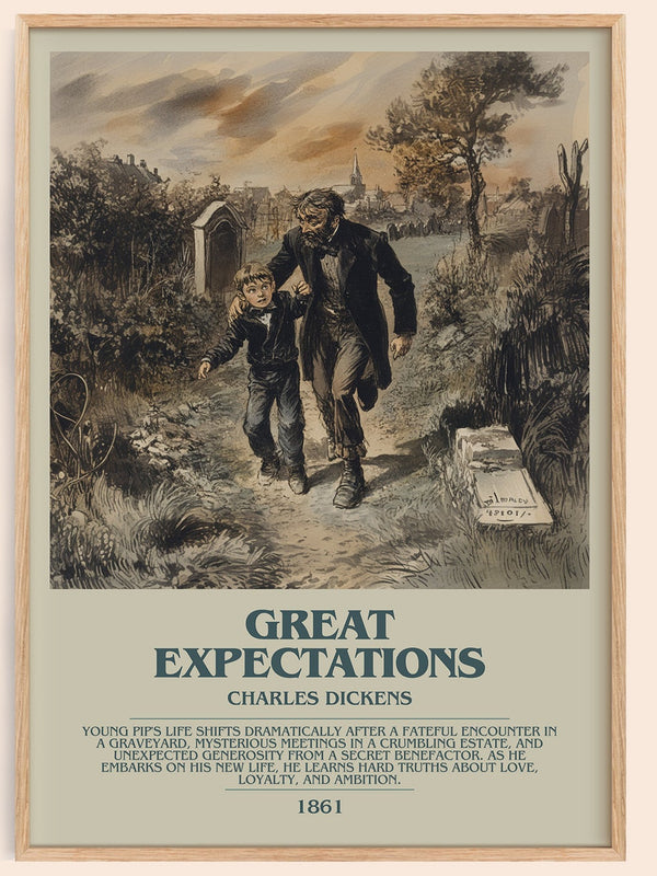 Great Expectations bookish book poster by Charles Dickens – framed literary art print