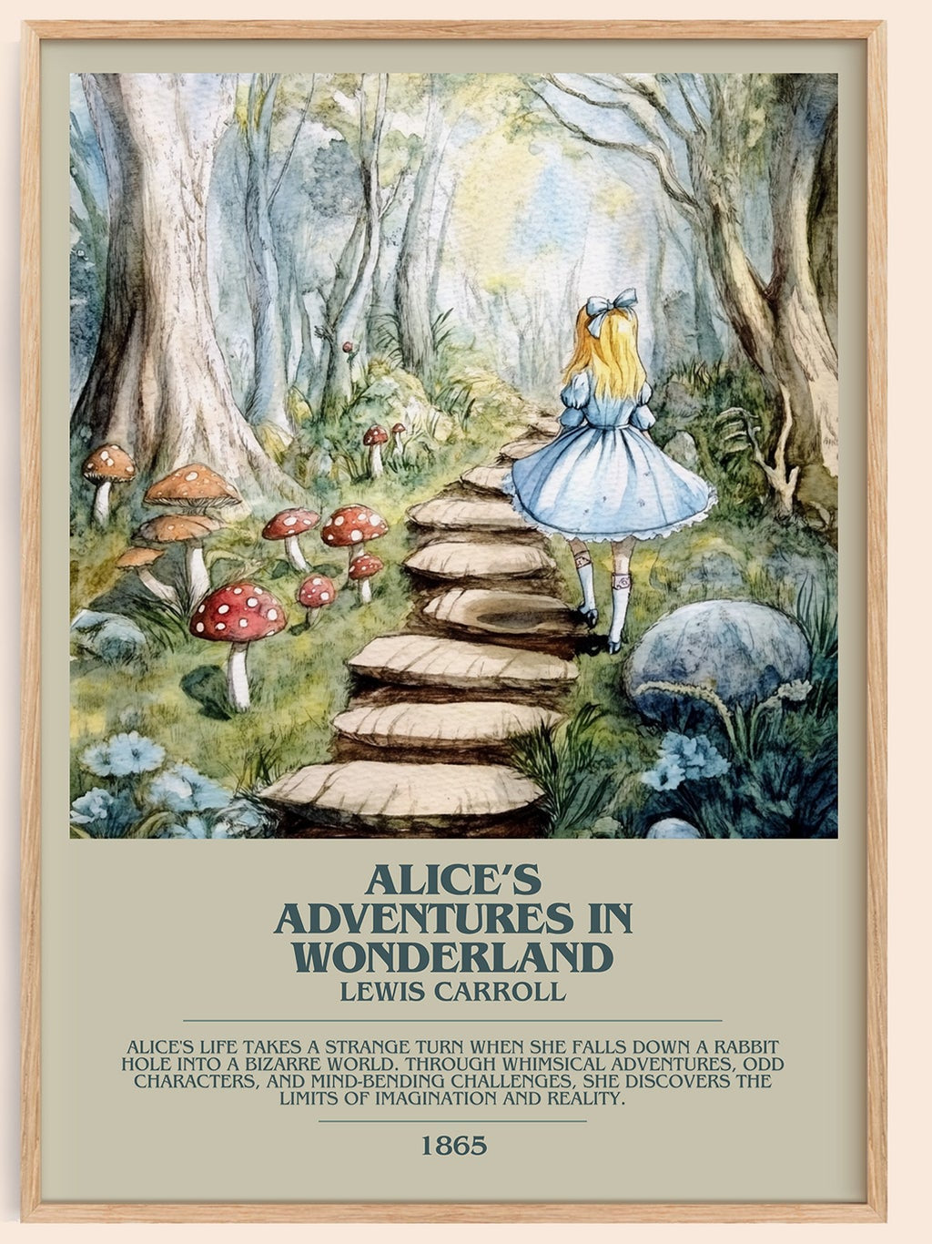 Alice's Adventures in Wonderland bookish book poster by Lewis Carroll – framed literary art print