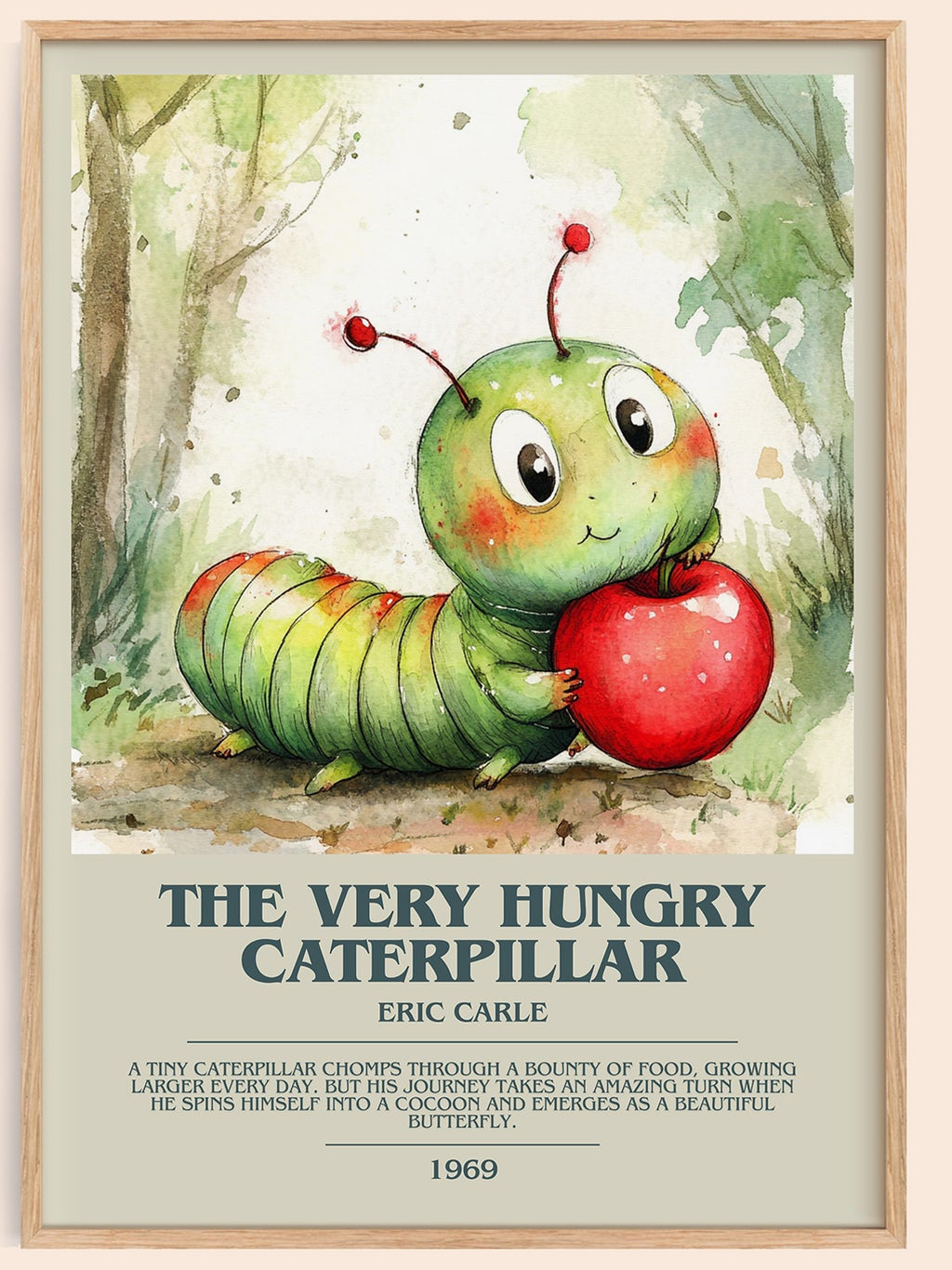 The Very Hungry Caterpillar bookish book poster by Eric Carle – framed literary art print