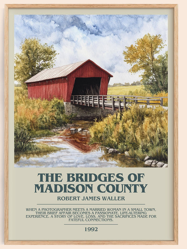 The Bridges of Madison County bookish book poster by Robert James Waller – framed literary art print