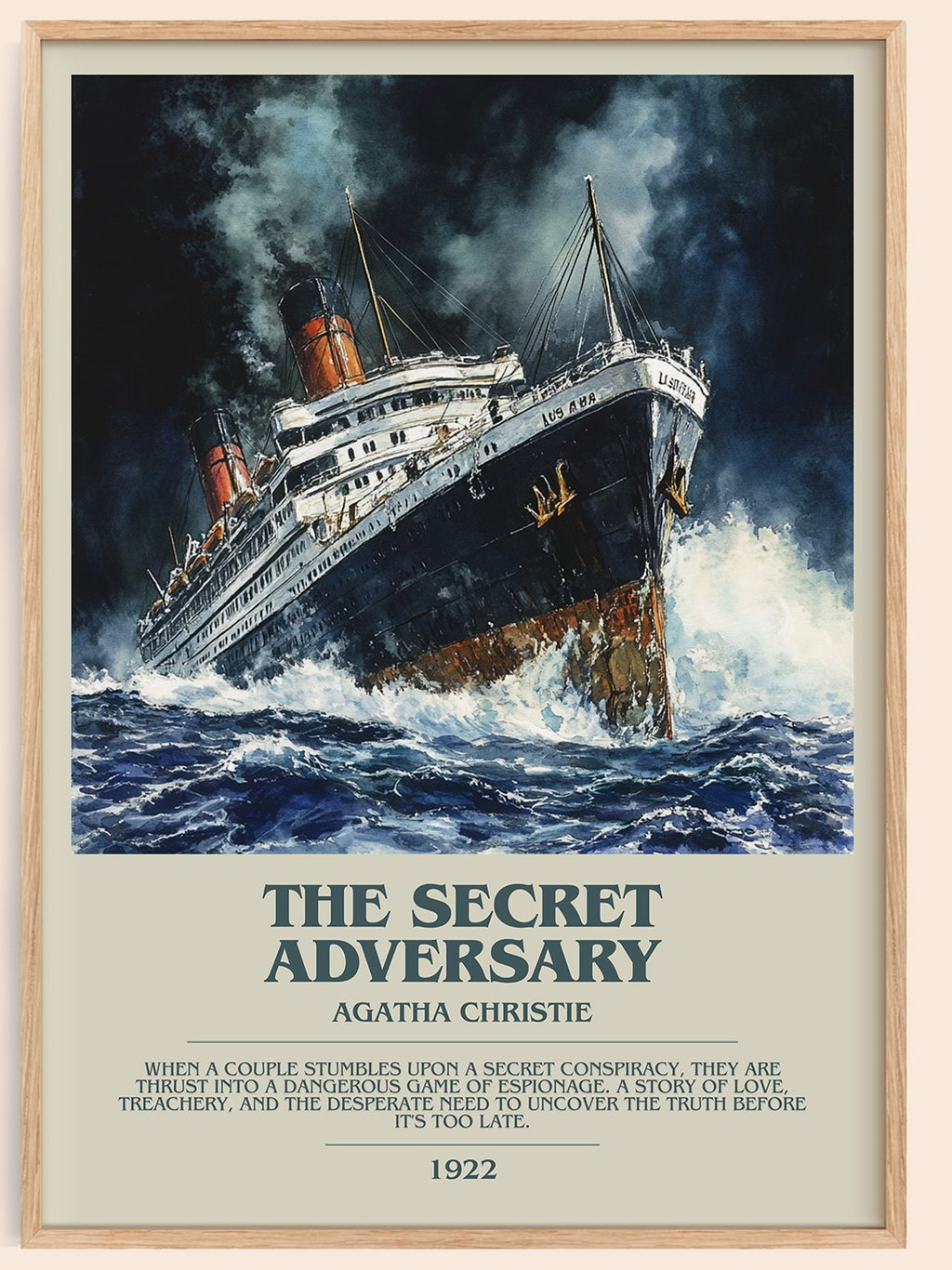 The Secret Adversary bookish book poster by Agatha Christie – framed literary art print