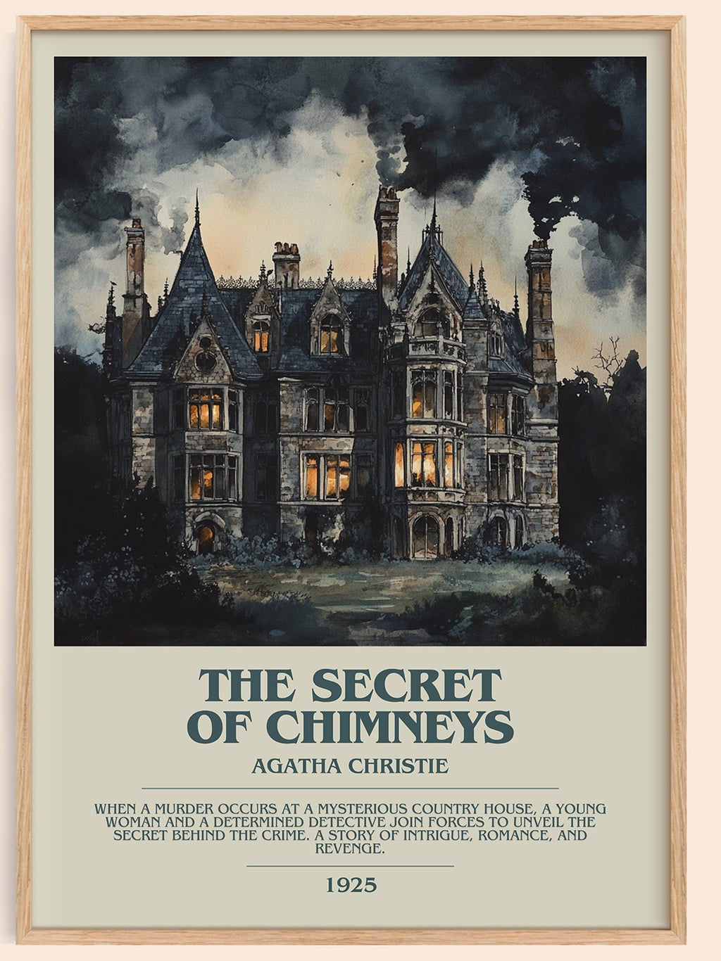 The Secret of Chimneys bookish book poster by Agatha Christie – framed literary art print