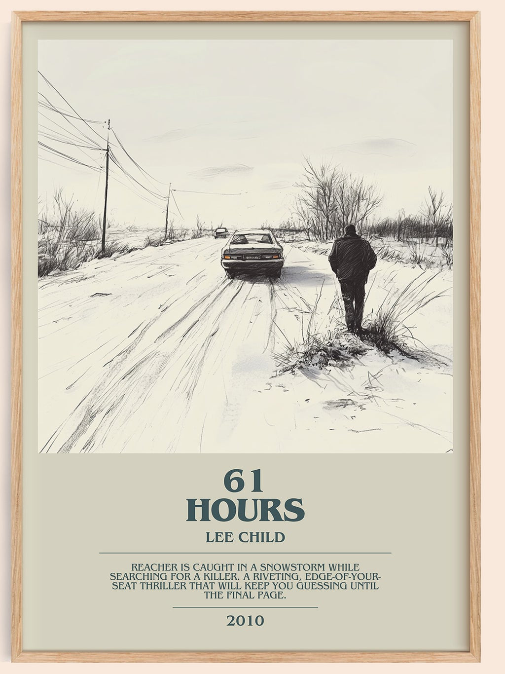61 Hours bookish book poster by Lee Child – framed literary art print