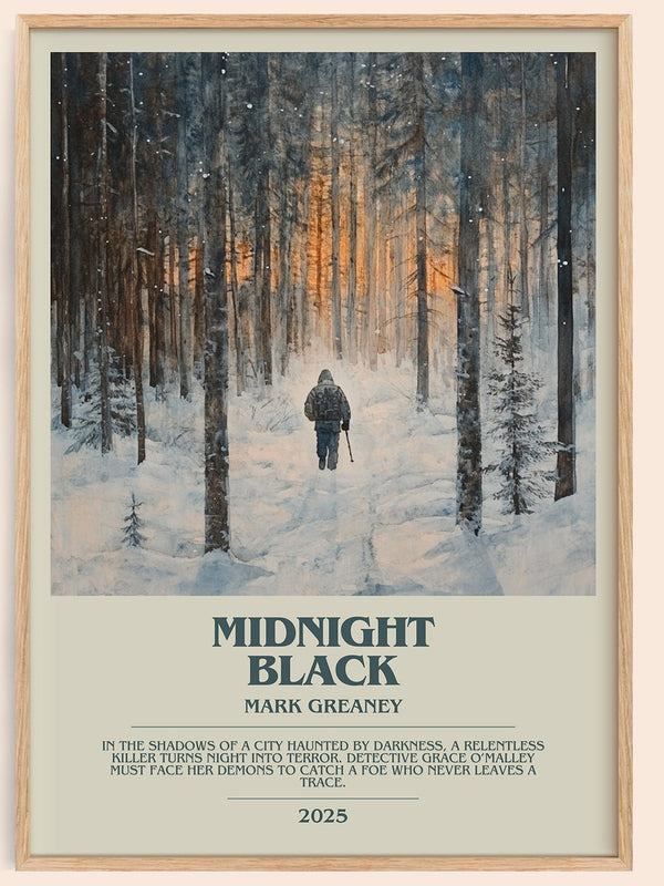 Midnight Black bookish book poster by Mark Greaney – framed literary art print